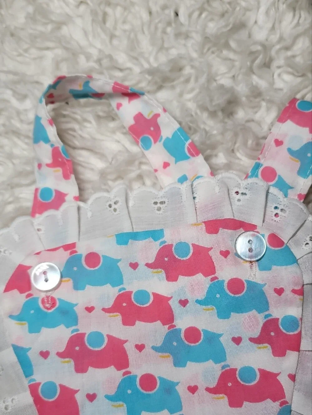 Baby Girls Pink & Blue Elephant Ruffle One-Piece